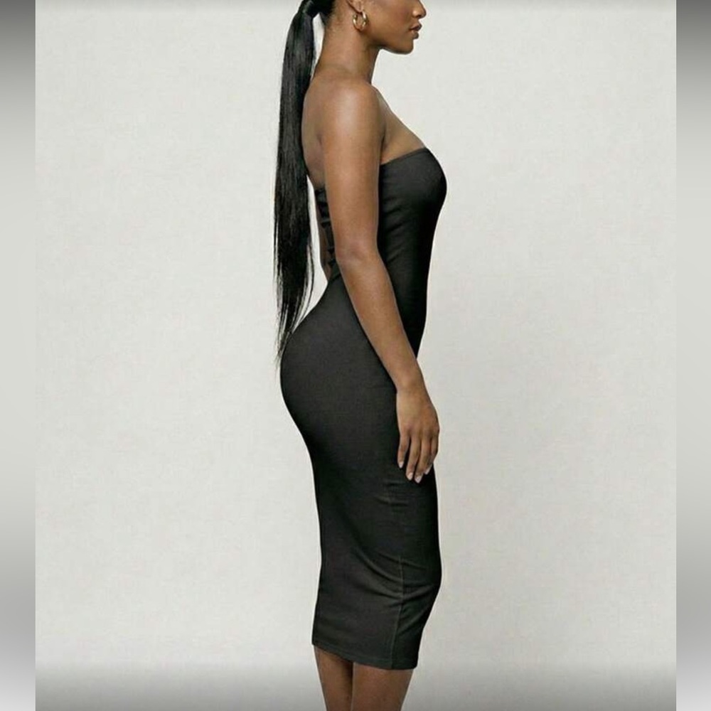 Strapless Bodycon Midi Dress in Dusty Blue - Picture 8 of 15